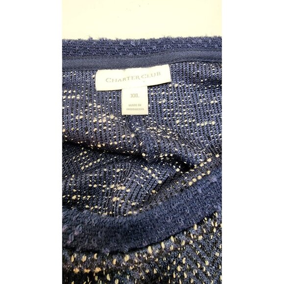 Charter Club Navy Blue Textured Sweater With Bow-Tied Sleeves & Gold Grommet Acc - Picture 10 of 11